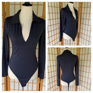 Babaton Black Long Sleeve V Neck Bodysuit SZ L